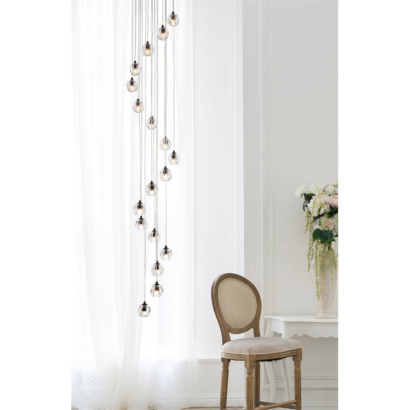 Elegant Lighting Eren 18-Light Stainless Steel and Glass Pendant in Black