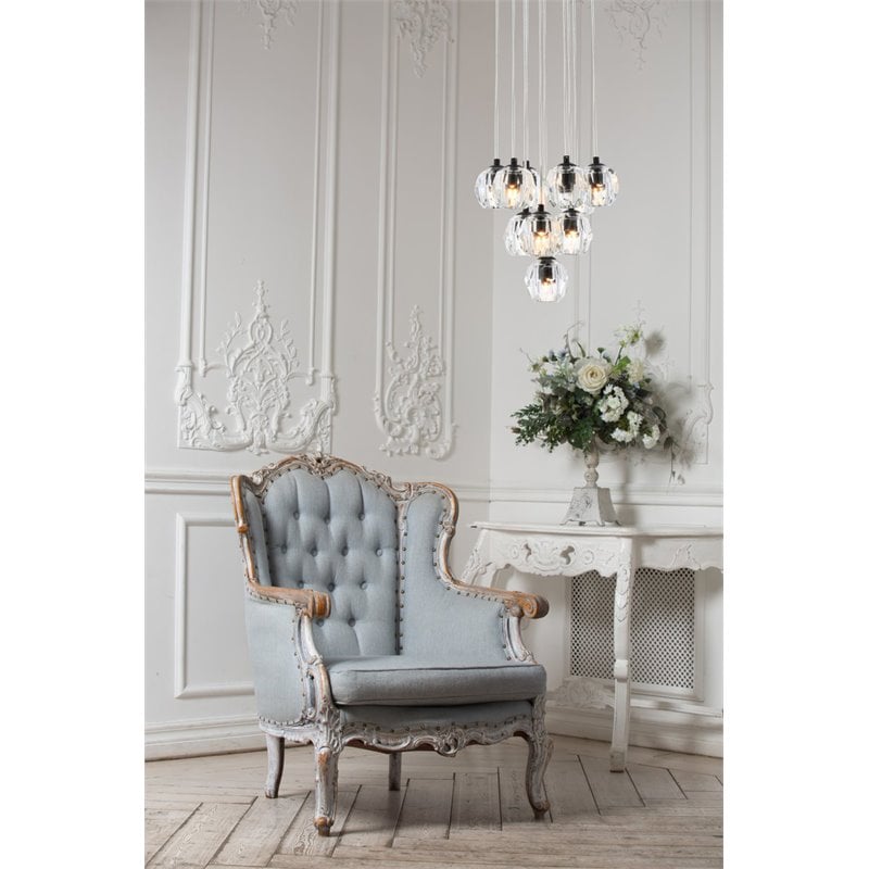 Elegant Lighting Eren 10-Light Stainless Steel and Glass Pendant in Black