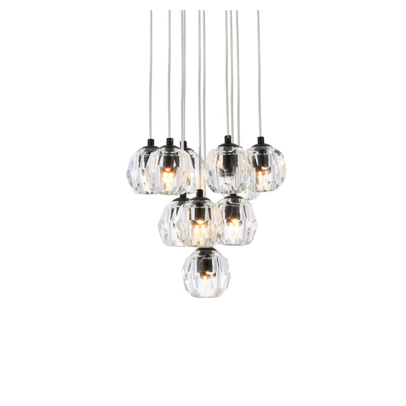 Elegant Lighting Eren 10-Light Stainless Steel and Glass Pendant in Black