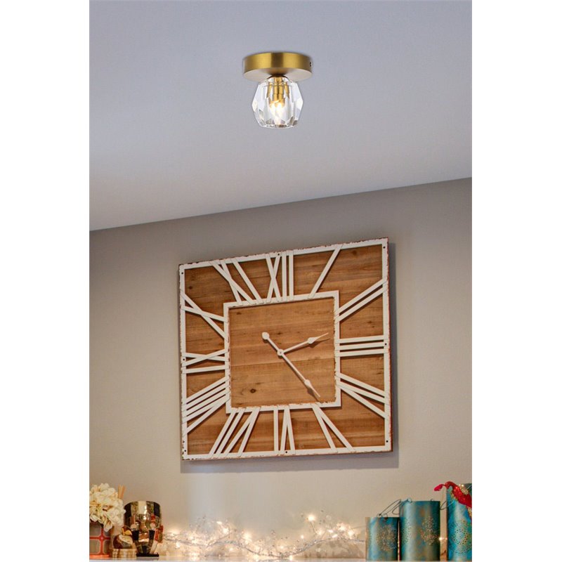 Elegant Lighting Eren 1-Light Stainless Steel and Glass Flush Mount in Gold