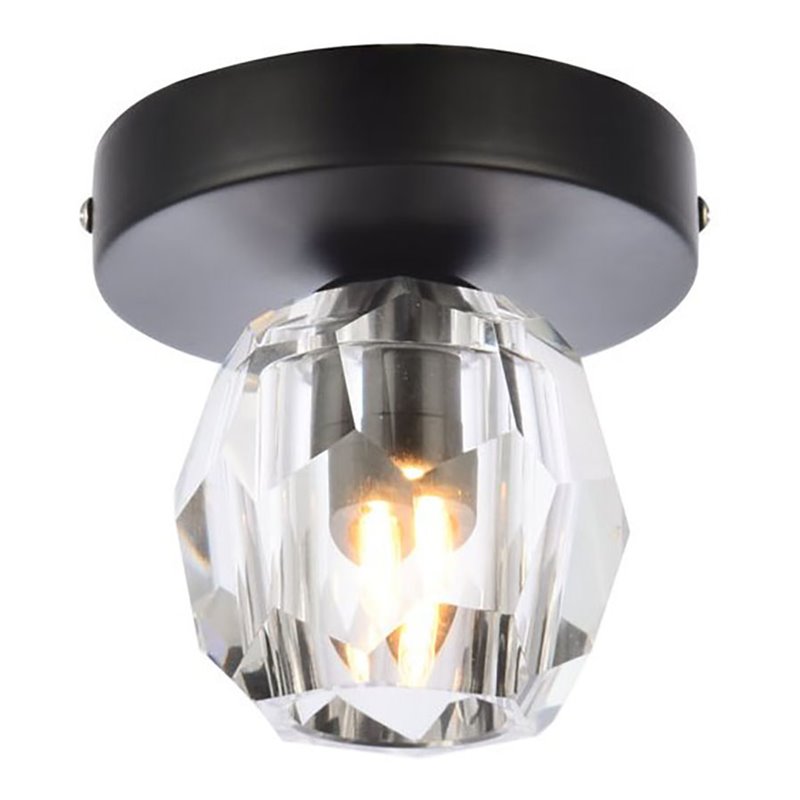 Elegant Lighting Eren 1-Light Stainless Steel and Glass Flush Mount in Black