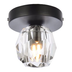 Elegant Lighting Eren 1-Light Stainless Steel and Glass Flush Mount in Black