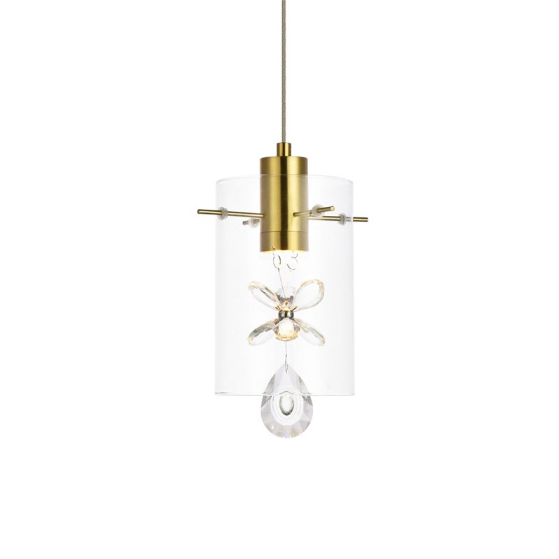 Elegant Lighting Hana 1-Light Aluminum Glass and Metal Pendant in Gold