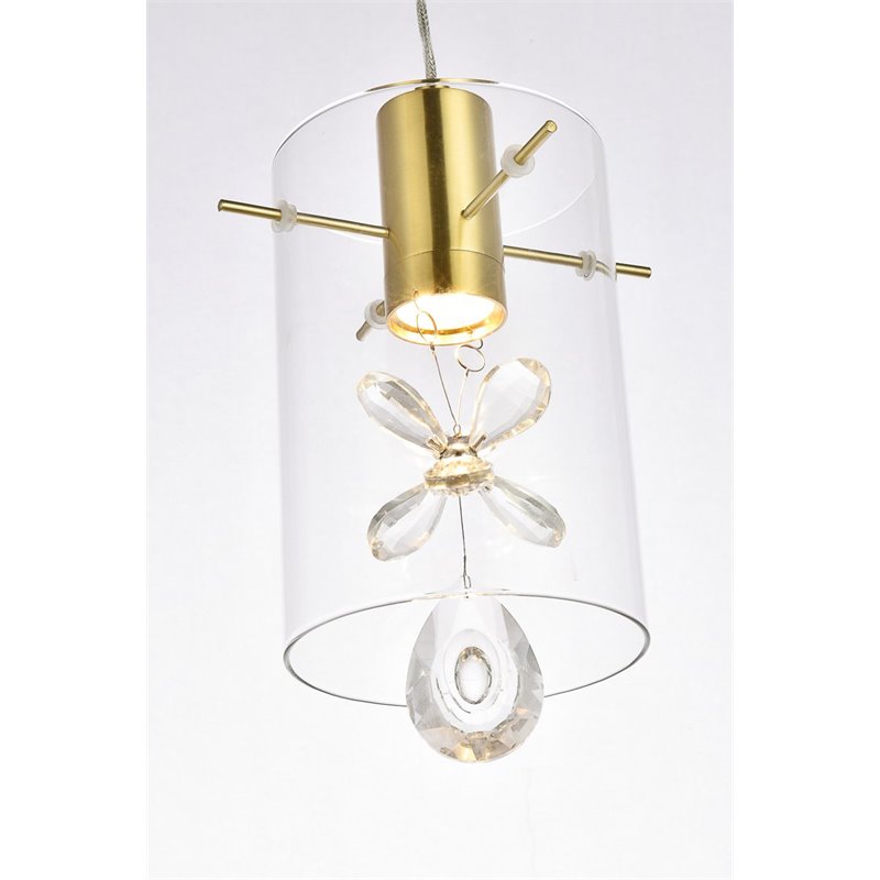 Elegant Lighting Hana 1-Light Aluminum Glass and Metal Pendant in Gold