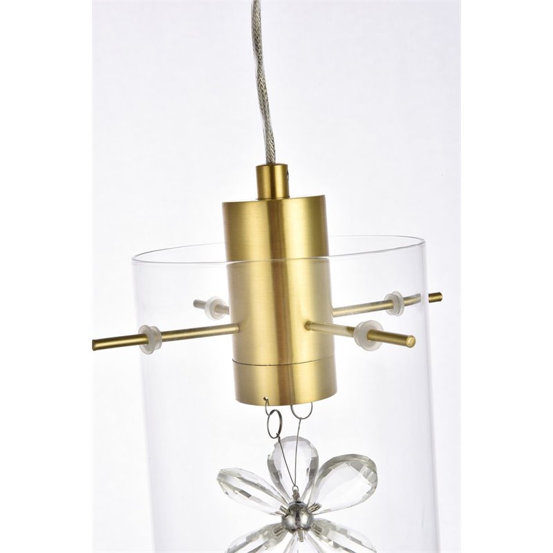 Elegant Lighting Hana 1-Light Aluminum Glass and Metal Pendant in Gold