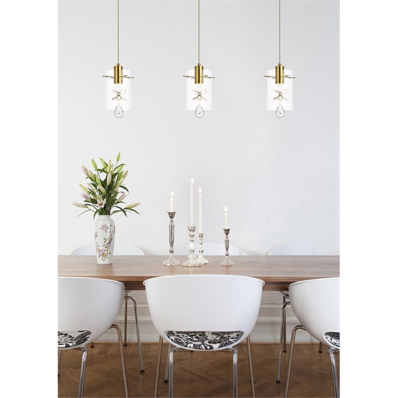 Elegant Lighting Hana 1-Light Aluminum Glass and Metal Pendant in Gold