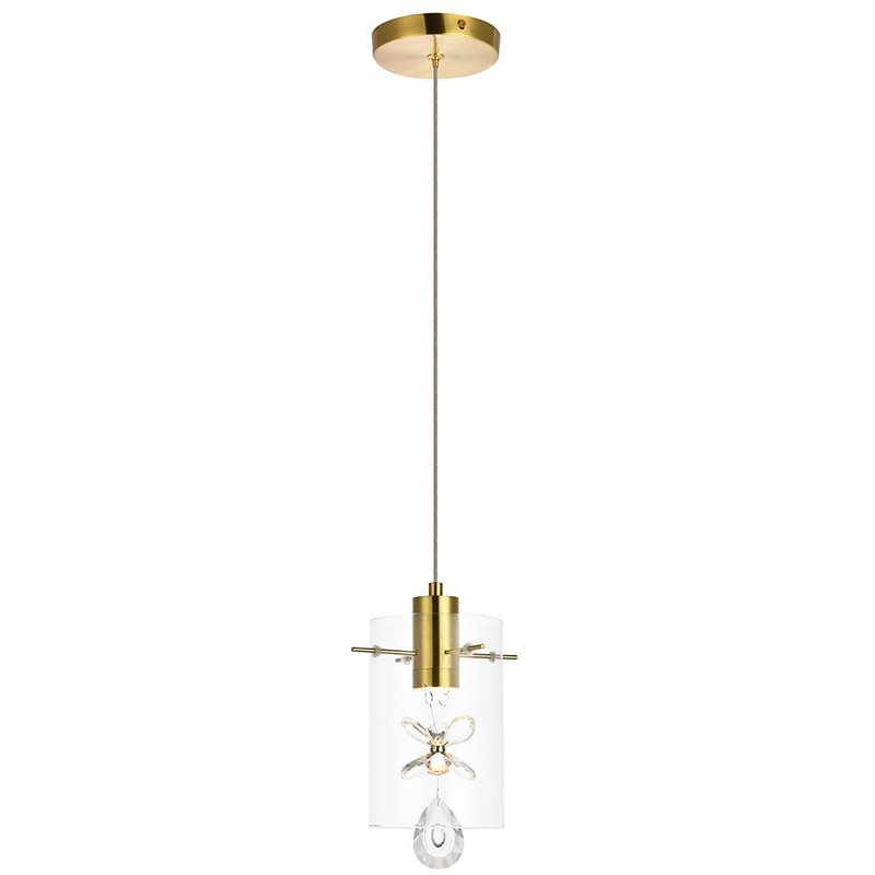 Elegant Lighting Hana 1-Light Aluminum Glass and Metal Pendant in Gold