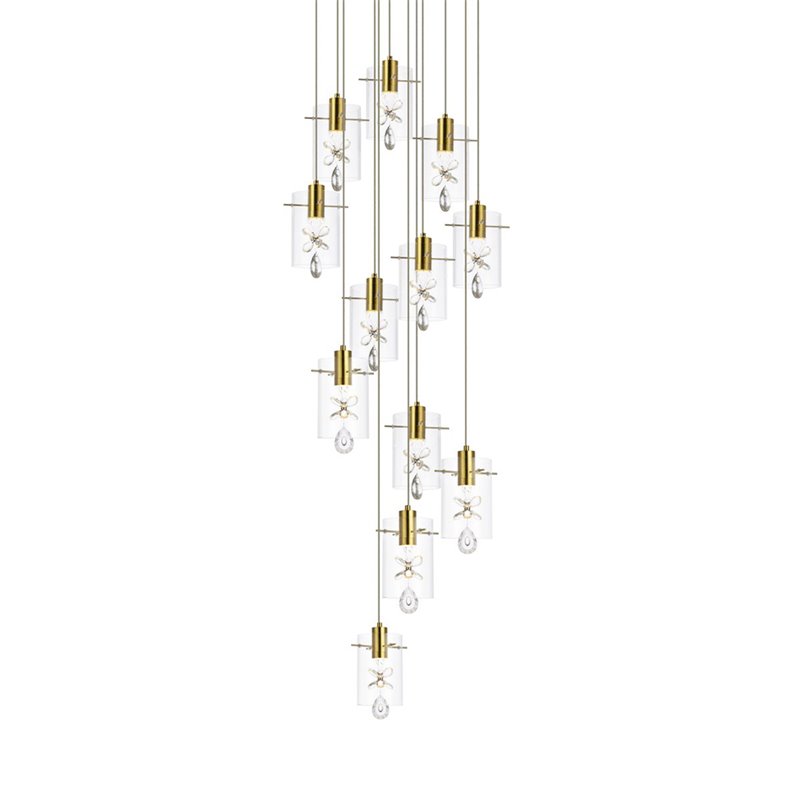 Elegant Lighting Hana 12-Lights Aluminum Glass and Metal Pendant in Gold