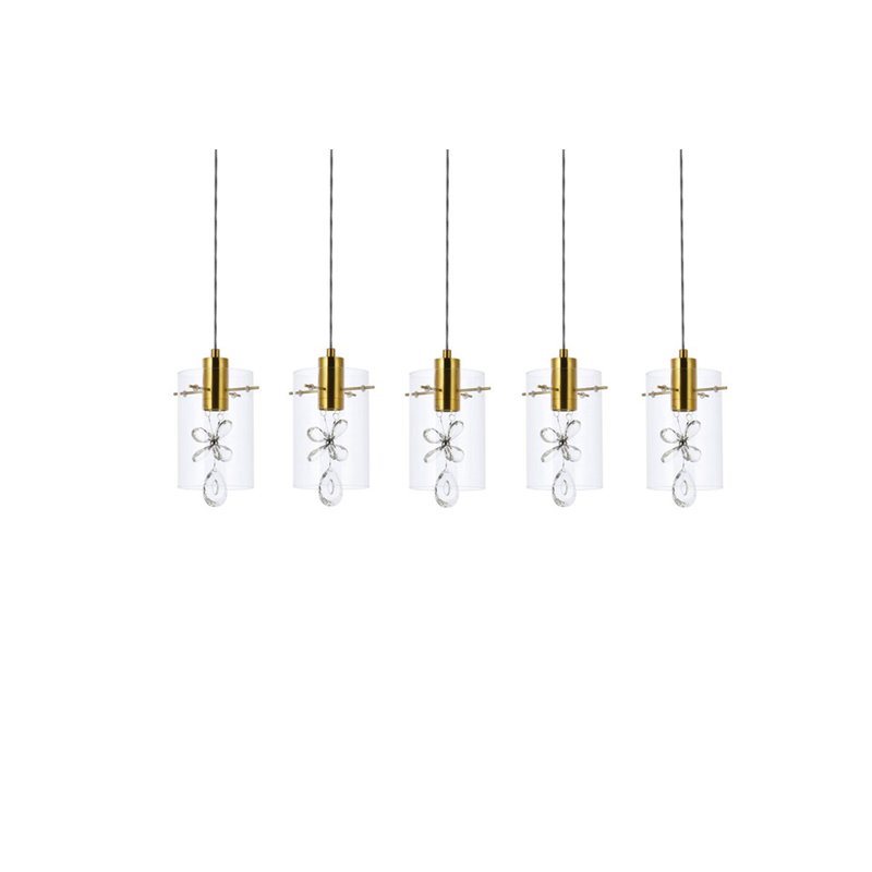 Elegant Lighting Hana 5-Lights Aluminum Glass and Metal Pendant in Gold