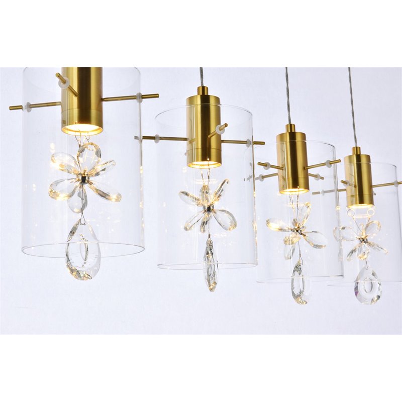 Elegant Lighting Hana 5-Lights Aluminum Glass and Metal Pendant in Gold