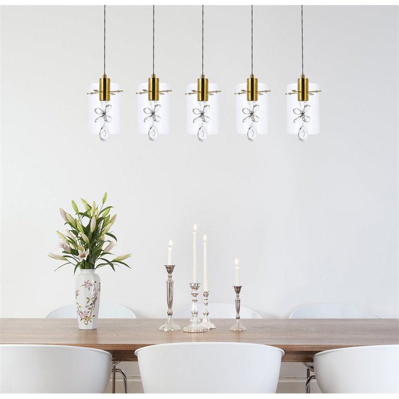 Elegant Lighting Hana 5-Lights Aluminum Glass and Metal Pendant in Gold