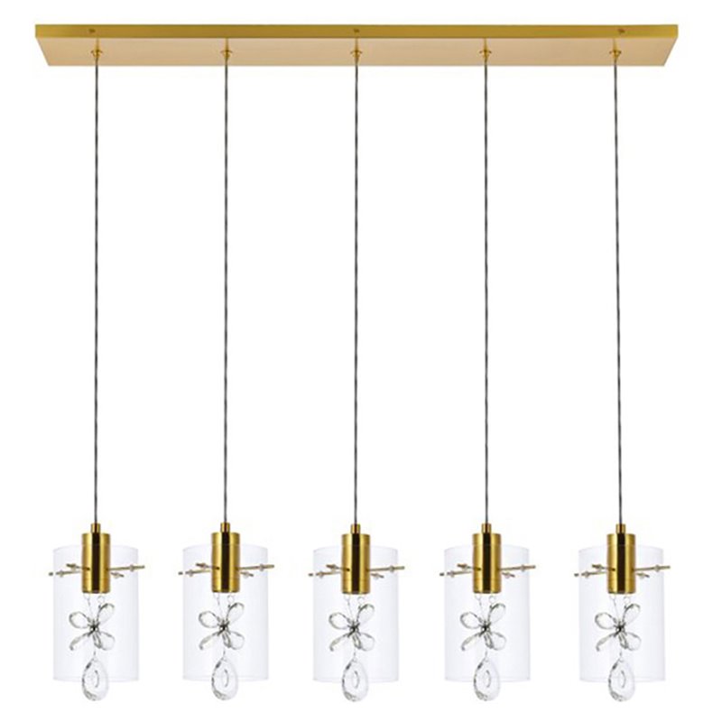 Elegant Lighting Hana 5-Lights Aluminum Glass and Metal Pendant in Gold