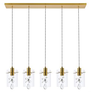 Elegant Lighting Hana 5-Lights Aluminum Glass and Metal Pendant in Gold