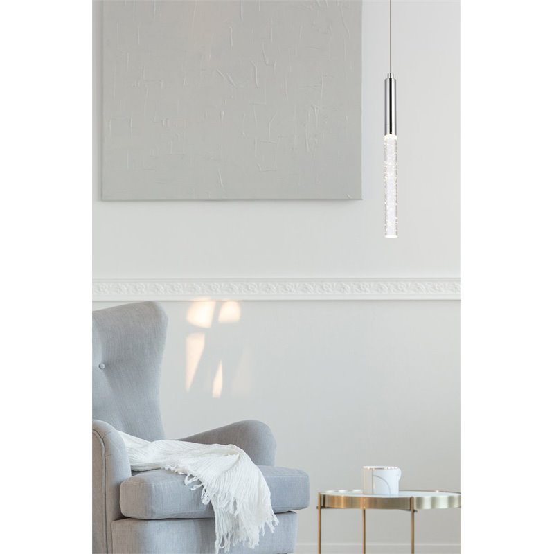 Elegant Lighting Ruelle 1-Light Modern Aluminum and Metal Pendant in Chrome