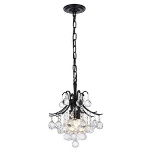 Elegant Lighting Toureg 12&quot Metal and Crystal Pendant in Black