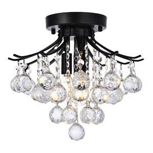 Elegant Lighting Toureg 12&quot Metal and Crystal Flush Mount in Black