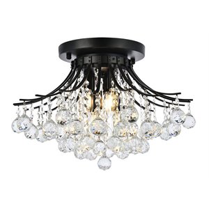 Elegant Lighting Toureg 19&quot Metal and Crystal Flush Mount in Black