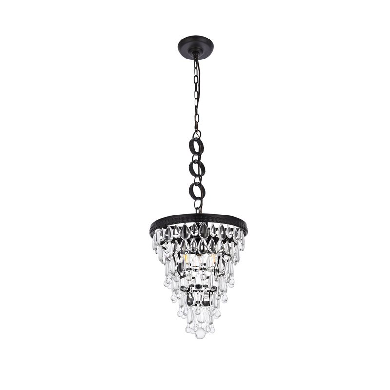 Elegant Lighting Nordic 3-Lights Contemporary Iron and Glass Pendant in Black