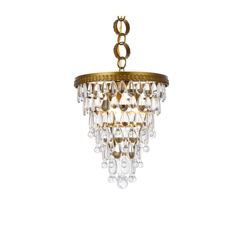 Elegant Lighting Nordic 3-Lights Contemporary Iron and Glass Pendant in Brass