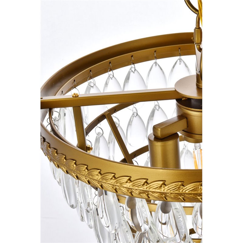 Elegant Lighting Nordic 3-Lights Contemporary Iron and Glass Pendant in Brass