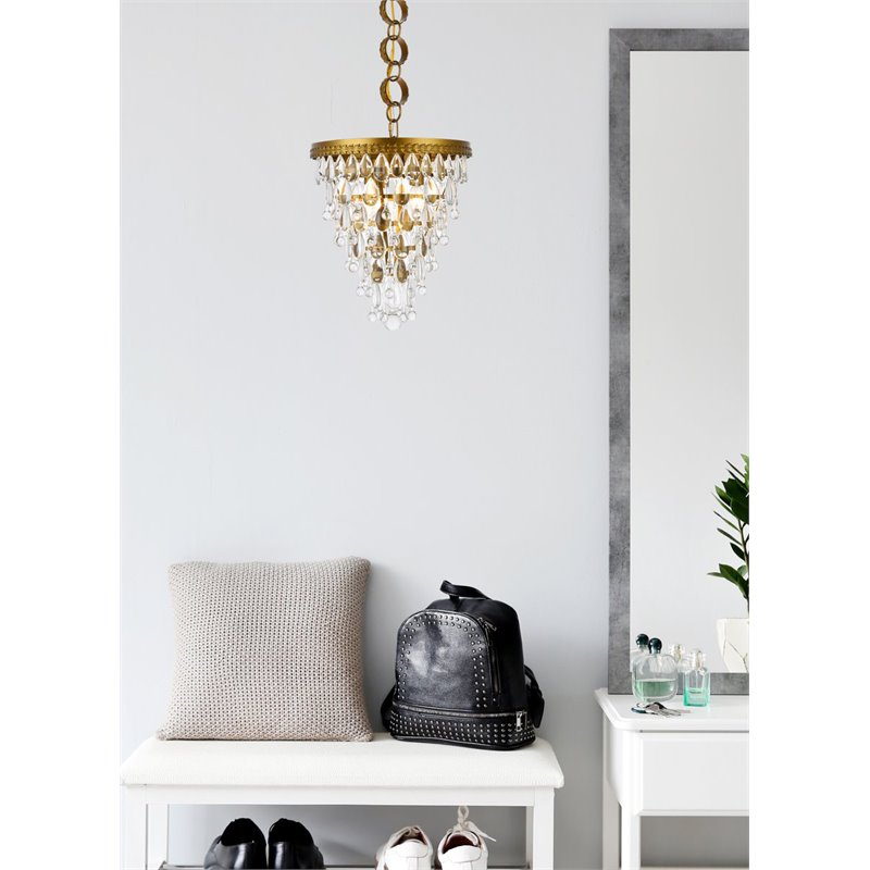 Elegant Lighting Nordic 3-Lights Contemporary Iron and Glass Pendant in Brass