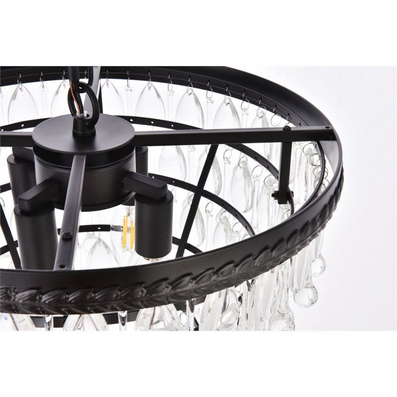 Elegant Lighting Nordic 4-Lights Contemporary Iron and Glass Pendant in Black