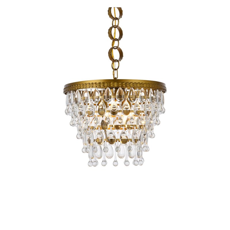 Elegant Lighting Nordic 4-Lights Contemporary Iron and Glass Pendant in Brass