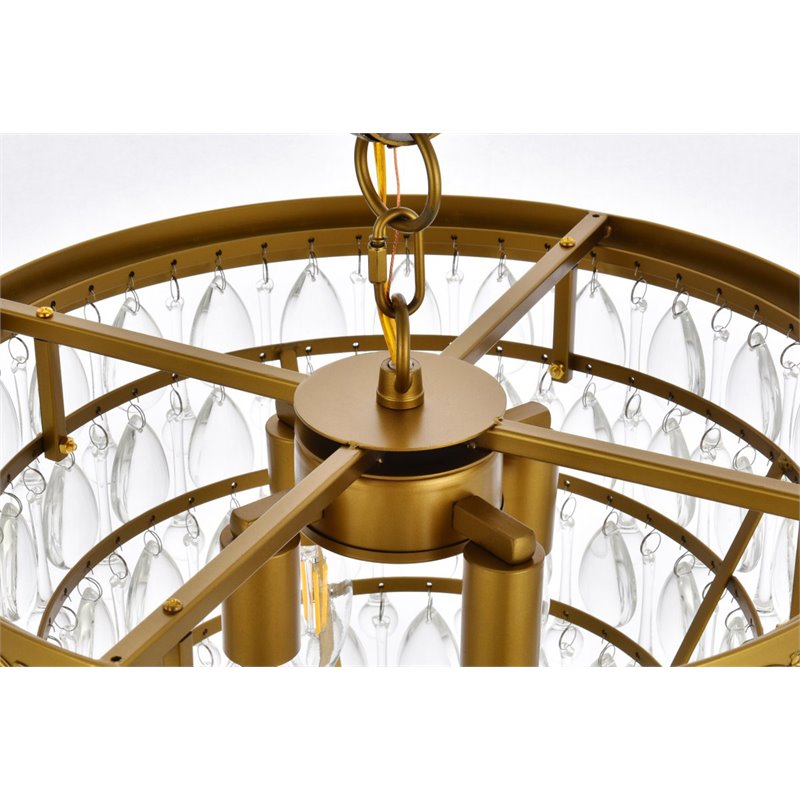 Elegant Lighting Nordic 4-Lights Contemporary Iron and Glass Pendant in Brass