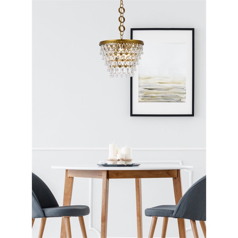 Elegant Lighting Nordic 4-Lights Contemporary Iron and Glass Pendant in Brass