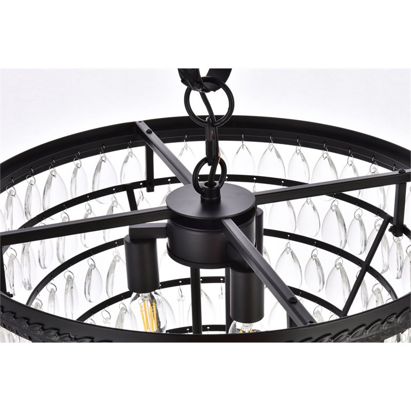 Elegant Lighting Nordic 5-Lights Contemporary Iron and Glass Pendant in Black