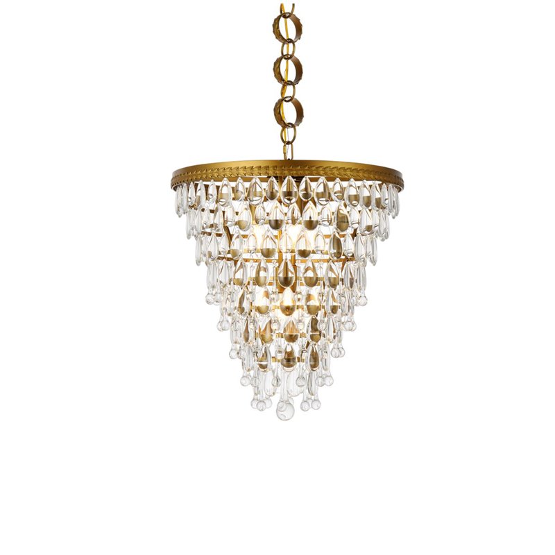 Elegant Lighting Nordic 5-Lights Contemporary Iron and Glass Pendant in Brass
