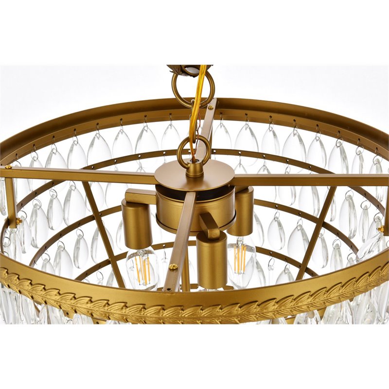 Elegant Lighting Nordic 5-Lights Contemporary Iron and Glass Pendant in Brass