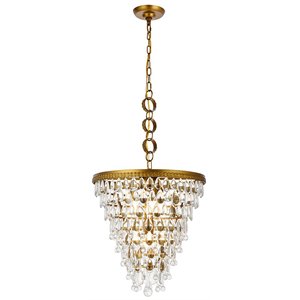 Elegant Lighting Nordic 5-Lights Contemporary Iron and Glass Pendant in Brass