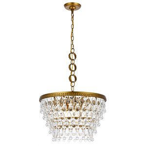 elegant lighting nordic 5-light contemporary iron and glass pendant in brass