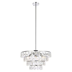 Elegant Lighting Ella 20&quot Contemporary Iron and Crystal Pendant in Chrome