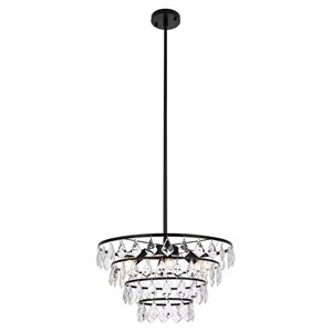 Elegant Lighting Ella 20&quot Contemporary Iron and Crystal Pendant in Black