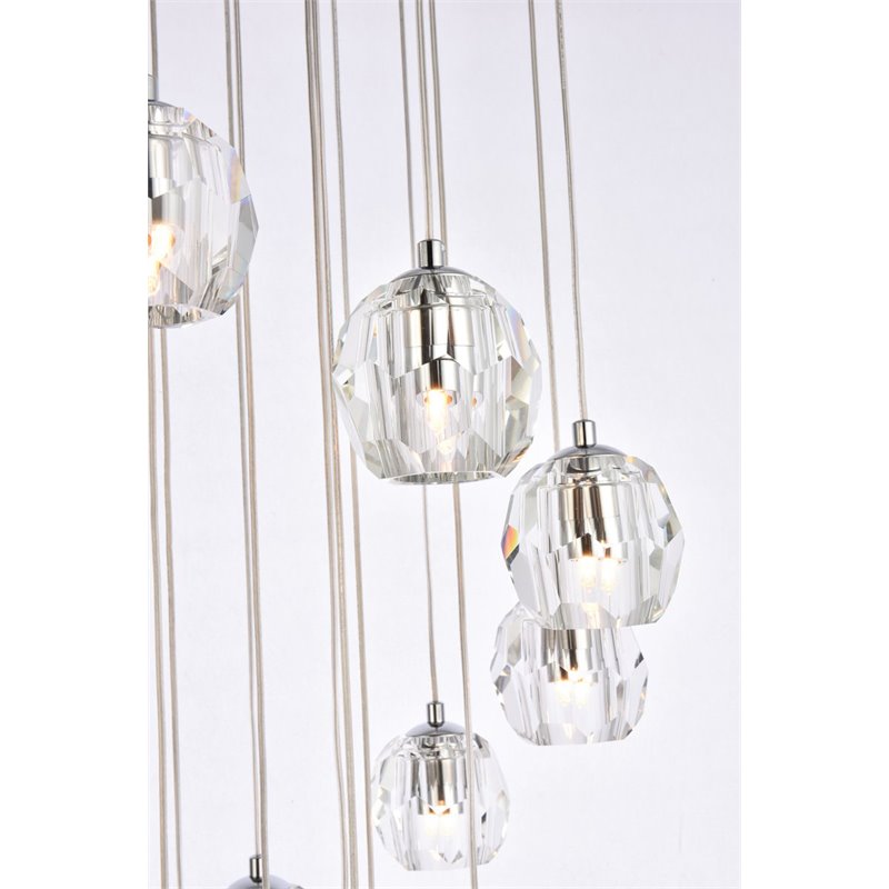 Elegant Lighting Eren 18-Light Stainless Steel and Glass Pendant in Chrome