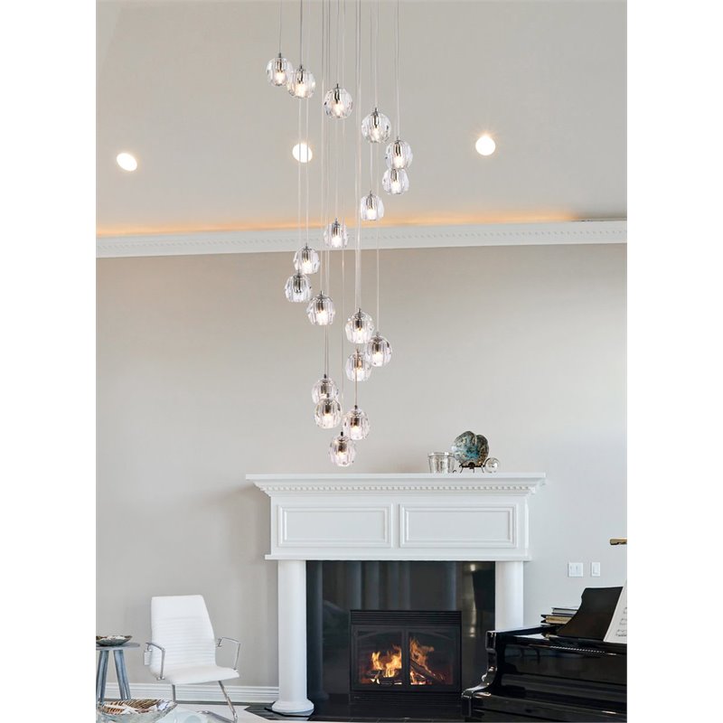 Elegant Lighting Eren 18-Light Stainless Steel and Glass Pendant in Chrome