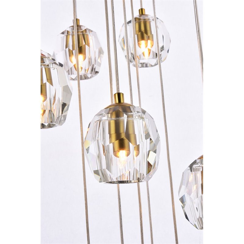 Elegant Lighting Eren 18-Light Stainless Steel and Glass Pendant in Gold