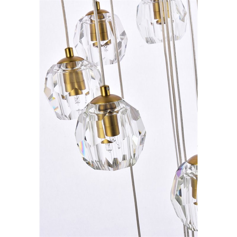 Elegant Lighting Eren 18-Light Stainless Steel and Glass Pendant in Gold