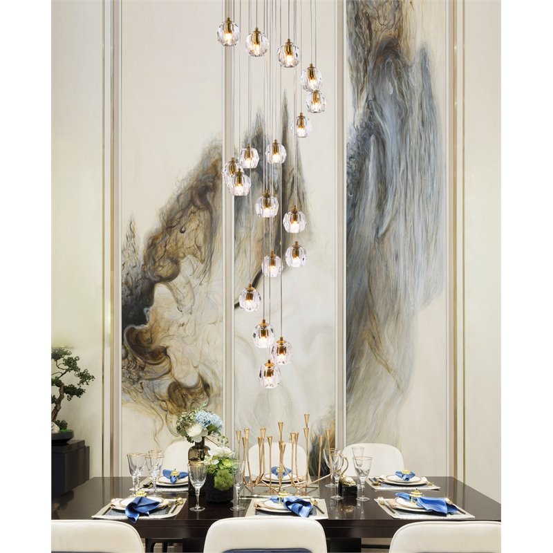 Elegant Lighting Eren 18-Light Stainless Steel and Glass Pendant in Gold