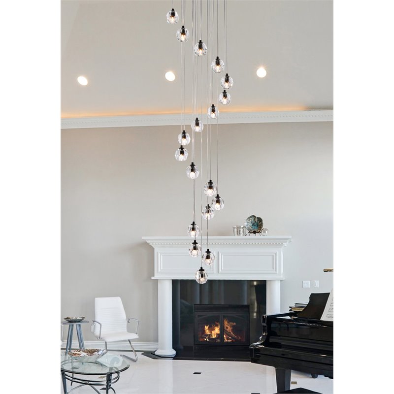 Elegant Lighting Eren 18-Light Stainless Steel and Crystal Glass Pendant - Black