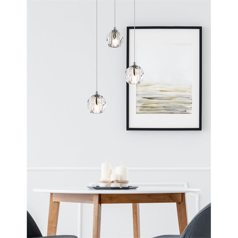 Elegant Lighting Eren 3-Light Stainless Steel and Glass Pendant in Chrome