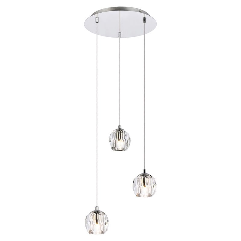 Elegant Lighting Eren 3-Light Stainless Steel and Glass Pendant in Chrome