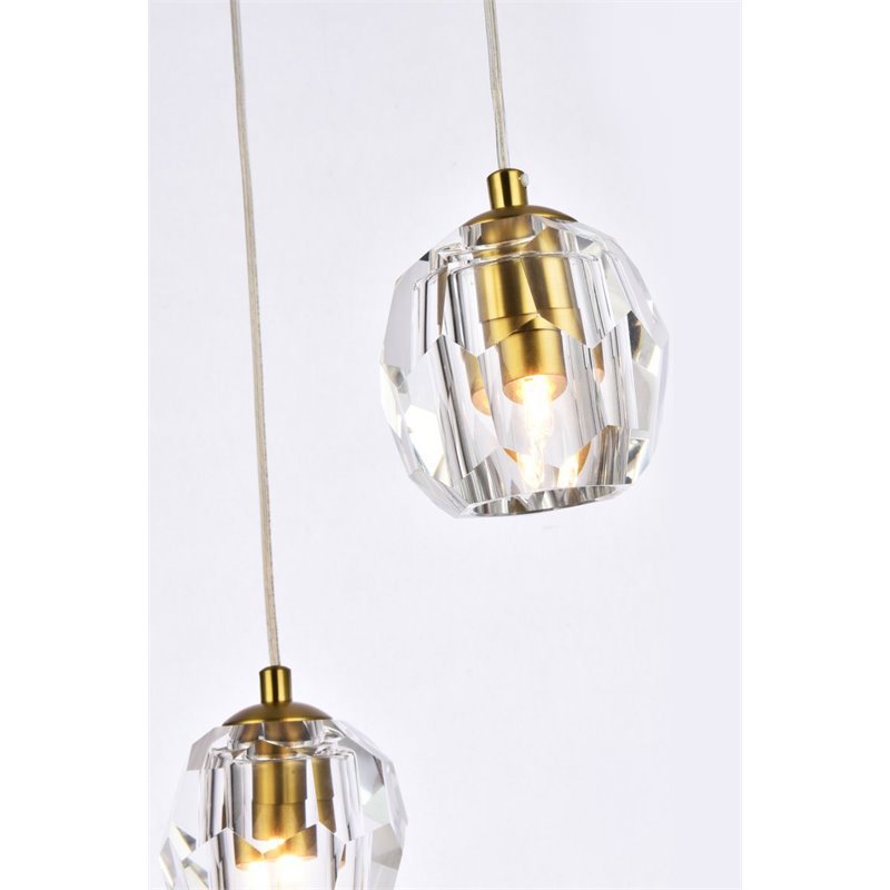 Elegant Lighting Eren 3-Light Stainless Steel and Crystal Glass Pendant in Gold