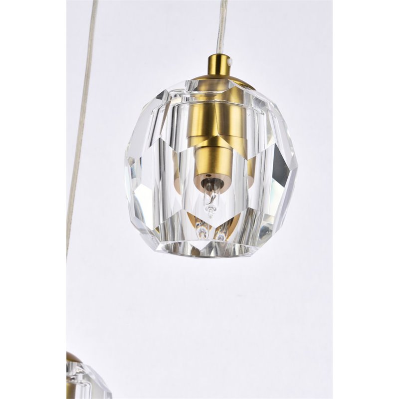 Elegant Lighting Eren 3-Light Stainless Steel and Crystal Glass Pendant in Gold