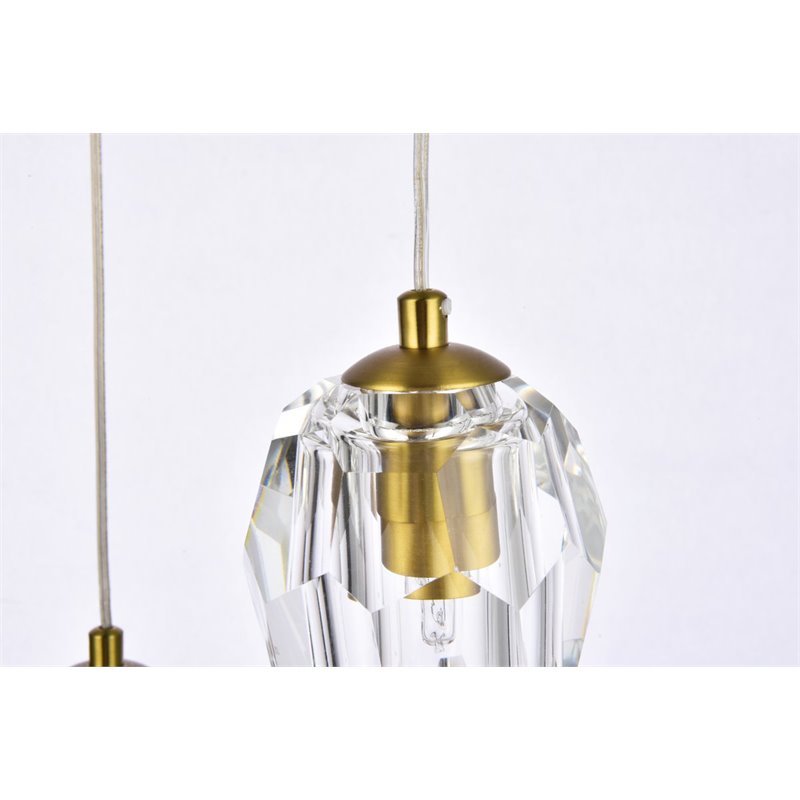Elegant Lighting Eren 3-Light Stainless Steel and Crystal Glass Pendant in Gold