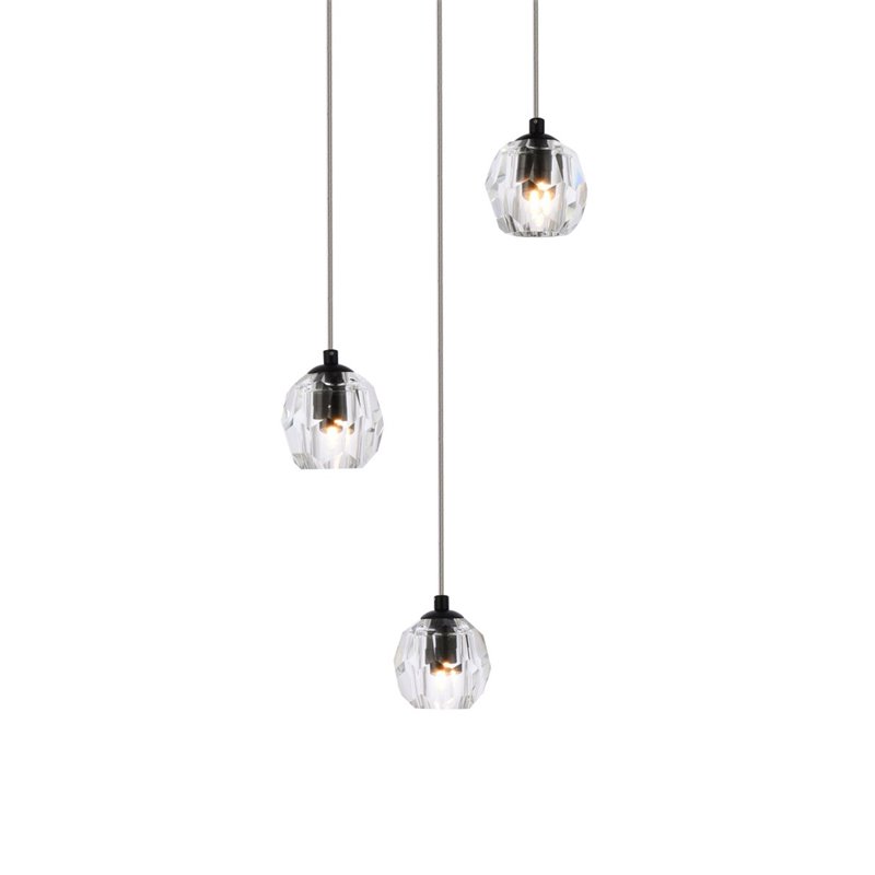 Elegant Lighting Eren 3-Light Stainless Steel and Crystal Glass Pendant in Black