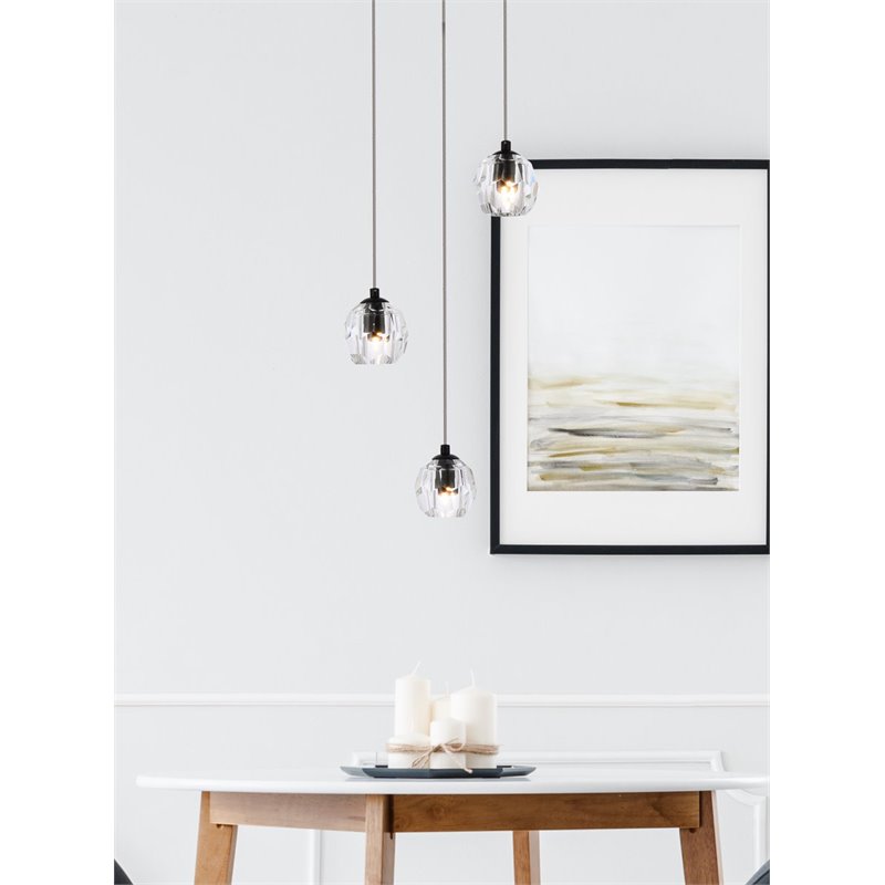 Elegant Lighting Eren 3-Light Stainless Steel and Crystal Glass Pendant in Black