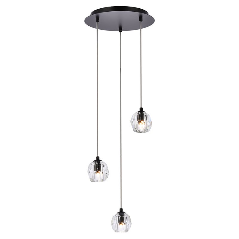 Elegant Lighting Eren 3-Light Stainless Steel and Crystal Glass Pendant in Black